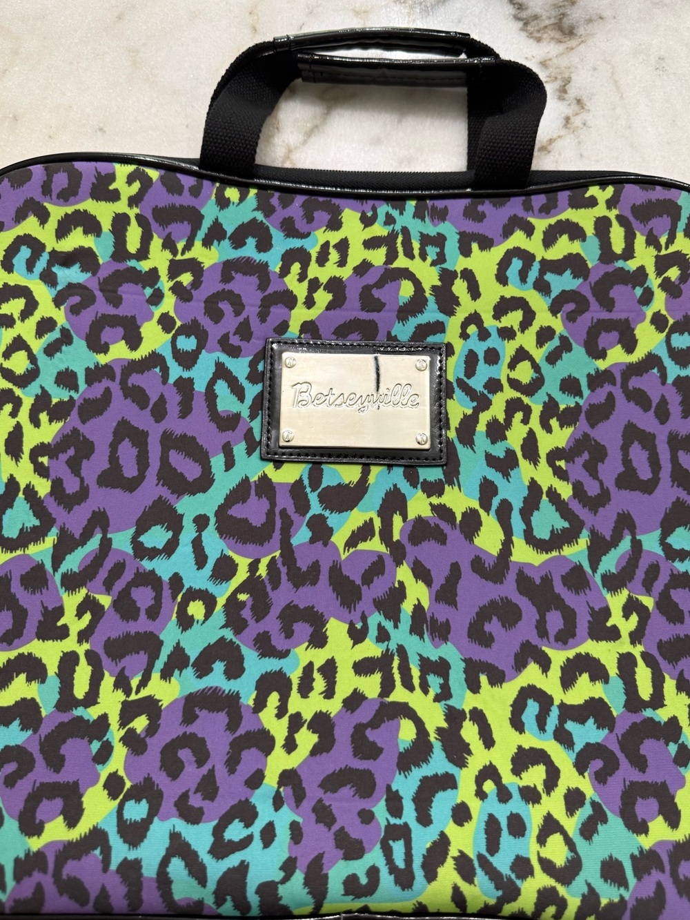 Betsey Johnson Betsyville Leopard Print Laptop Bag/Case - Purple, Teal & Lime